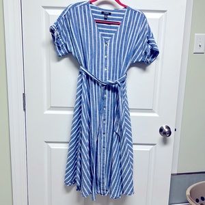Chaps midi dress, blue and white striped